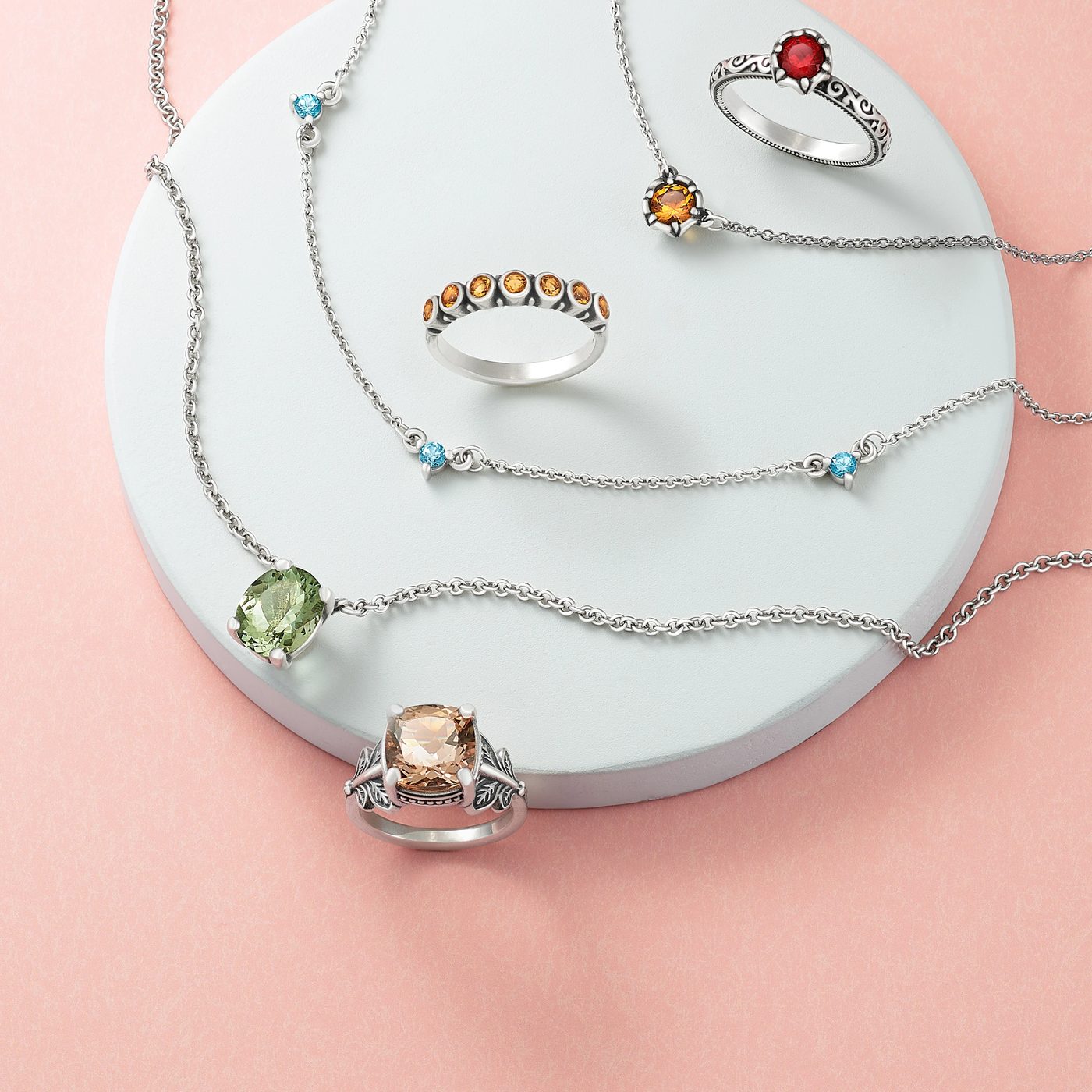 Gemstone rings and necklaces